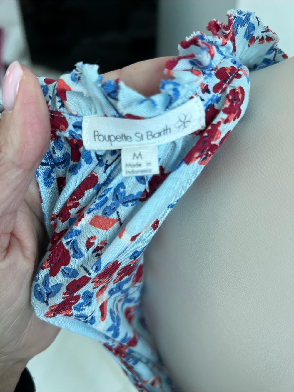Poupette St Barth Blue Floral Wrap Tie-Waist Mini Dress - Picture 3 of 3
